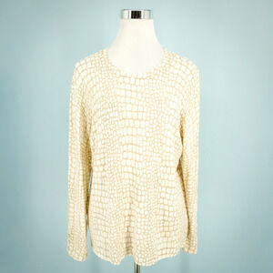 J. McLaughlin Size XL Tan Cream Giraffe Animal Print Crew Button Cuff Sweater